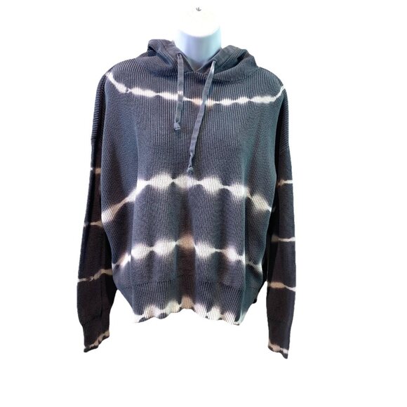 RD Style Womens Sweater Hooded Grey White Tie Dye Crop Boho Hippie Sz M - Picture 1 of 7